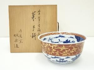 京焼　橋本城岳造　青華金襴手菓子鉢（共箱）
